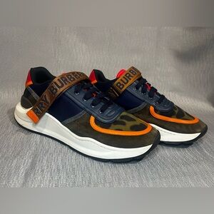 Burberry Ronnie Logo Sneakers Multicolored Leather Trim Men’s US Size 10 EU 43